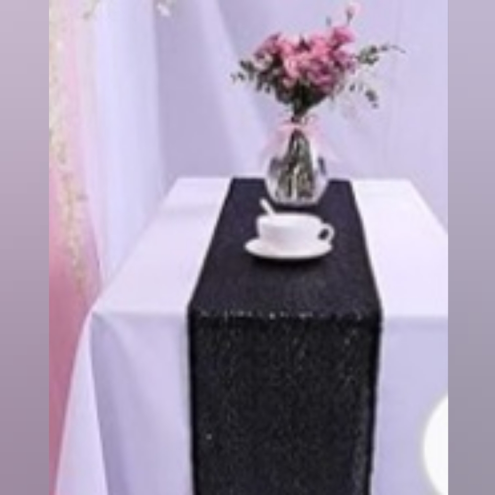 Black Sequin Table Runners - 6 Pieces 12 by 108-Inch Shiny Rose Gold T